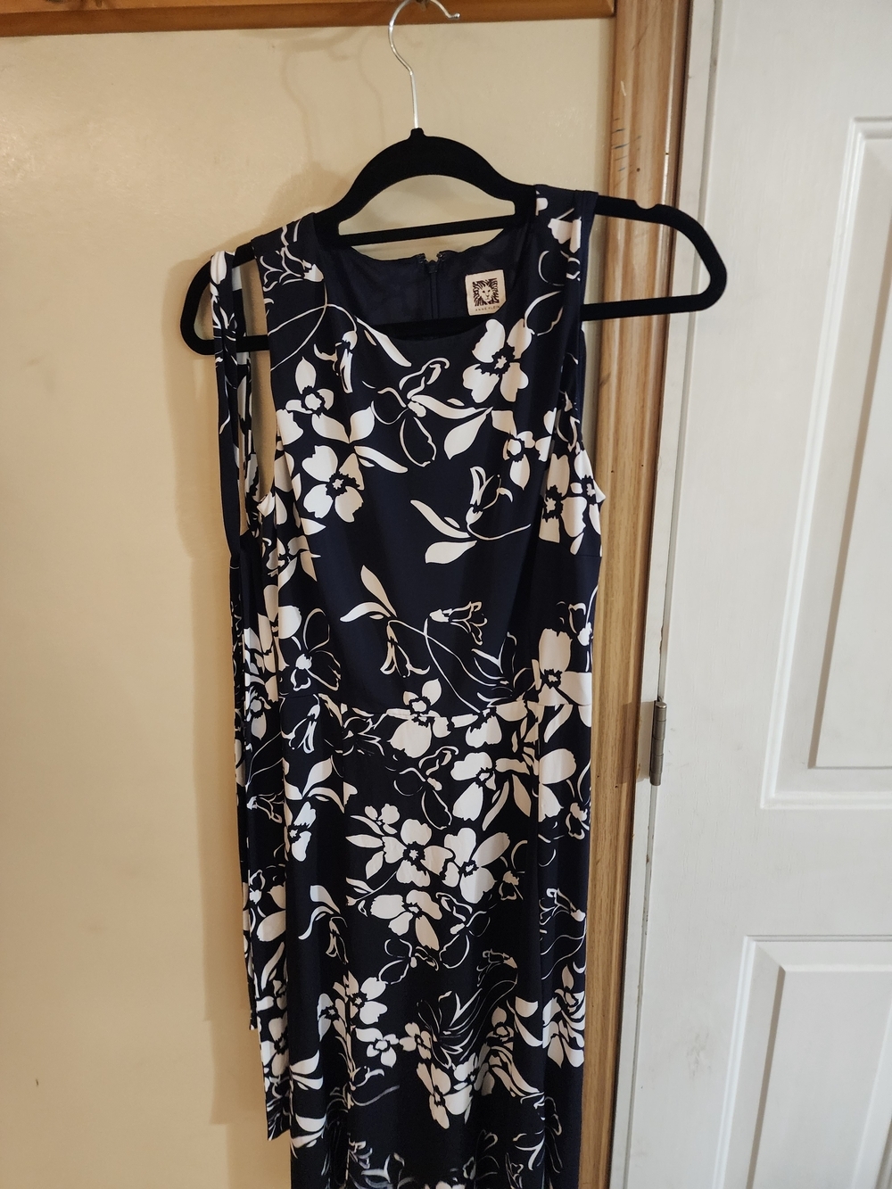Anne Klein Navy and White Floral Midi Dress Sz 10